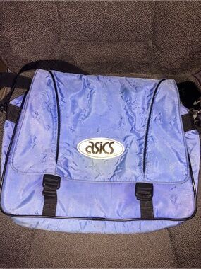 Vintage 90s Y2K ASICS Blue Tote / Computer / Record Zip Strap Over Bag